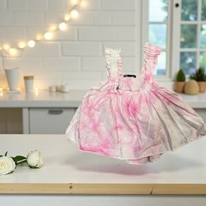 Zara Womens • Pink Cotton Candy • Tie Dye Ruffle Poplin Crop Sleevless Tank Top